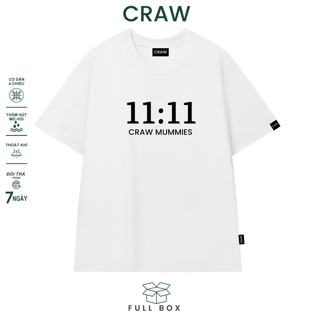 Áo thun tay lỡ CRAW phông unisex nam nữ vải coton mềm mịn, co dãn Oversize form rộng - 006