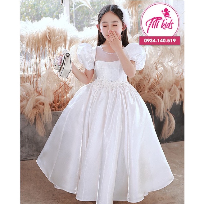 Đầm Bé Gái TiTiKids Đầm Công Chúa Trắng Ngọc Trai CC198