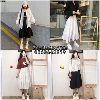 VNXK) CHÂN VÁY VON NỮ XÒE 3 TẦNG VINTAGE TRẮNG ĐEN