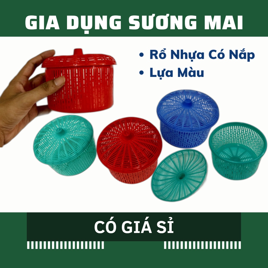 Rổ Nhựa Có Nắp Tròn Đựng Hành Tỏi, Vật Dụng Nhỏ Lựa Màu