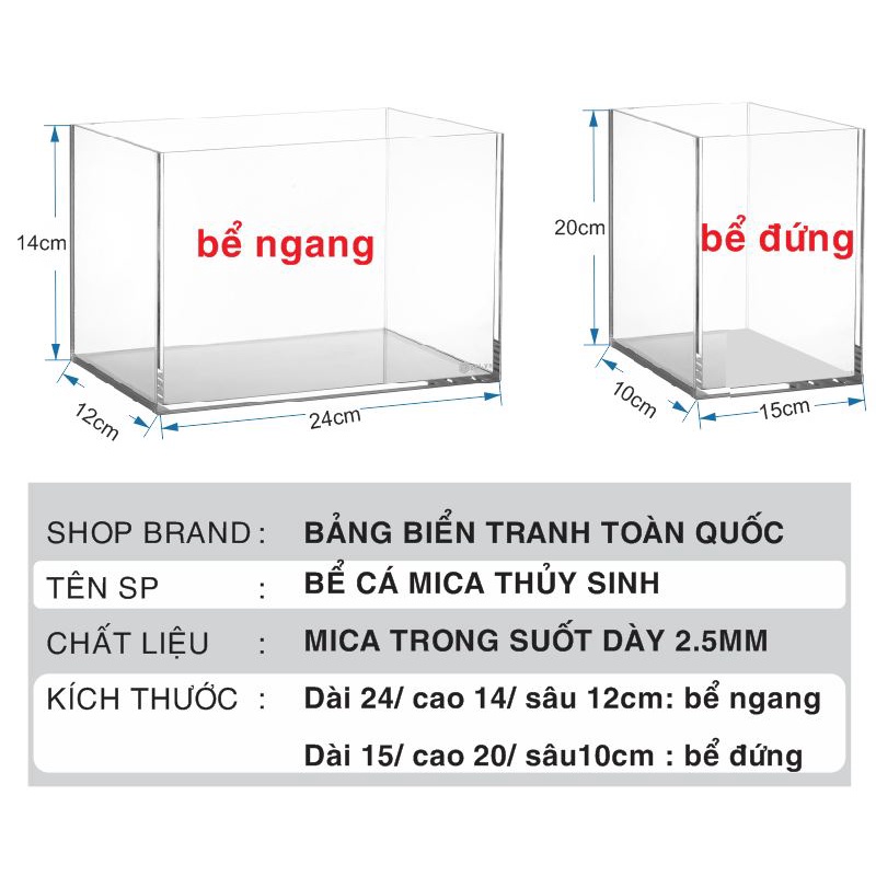 Bể cá mini thủy sinh chất liệu mica để bàn dài 24/ cao14/ sâu 12cm