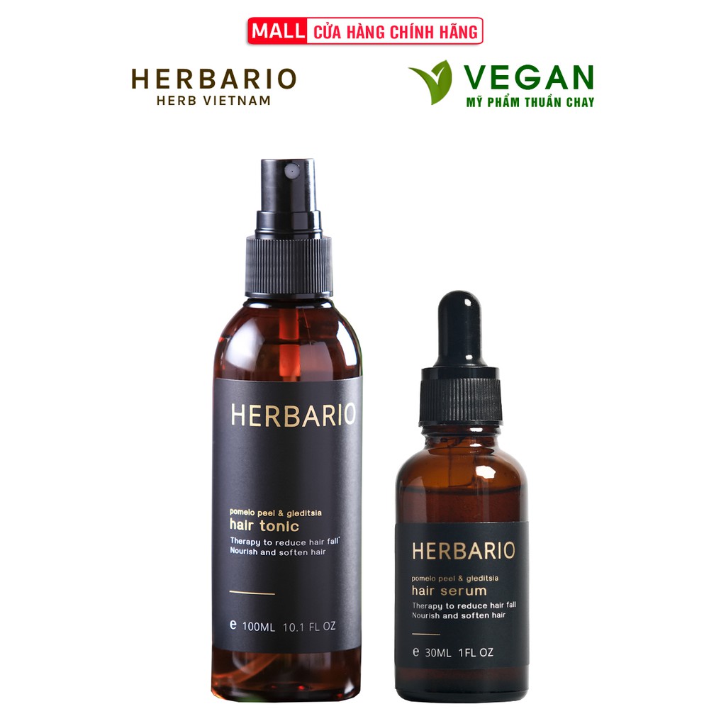 Combo nước dưỡng tóc vỏ bưởi & Bồ kết herbario 100ml + Serum mọc tóc vỏ bưởi & Bồ kết herbario 30ml