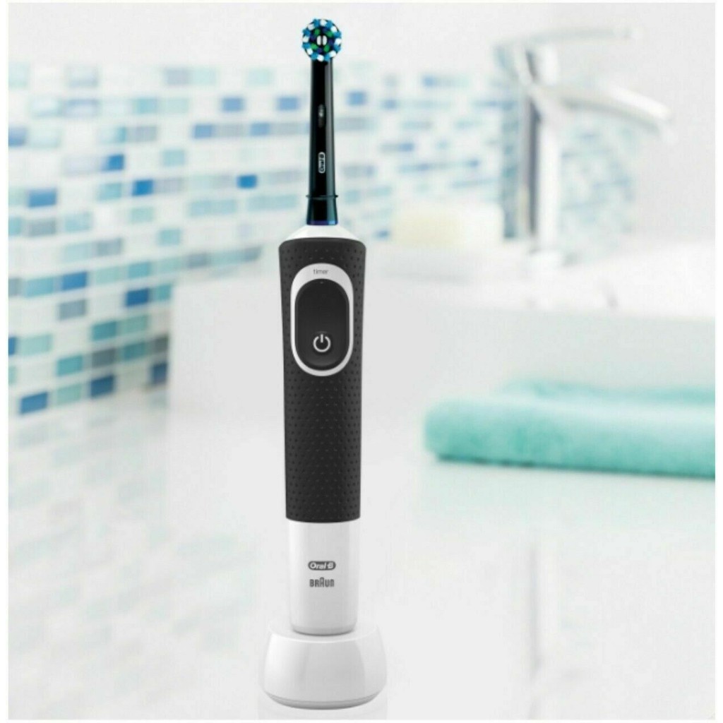 Bàn Chải Đánh Răng Điện Cao Cấp Oral B Pro 100 powered by Braun Crossaction Midnight Black Brush Head &amp; Travel Care