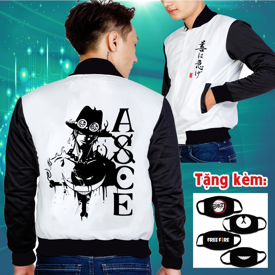 Mẫu áo khoác One Piece Ace cực ngầu tặng kèm bịt mặt one piece