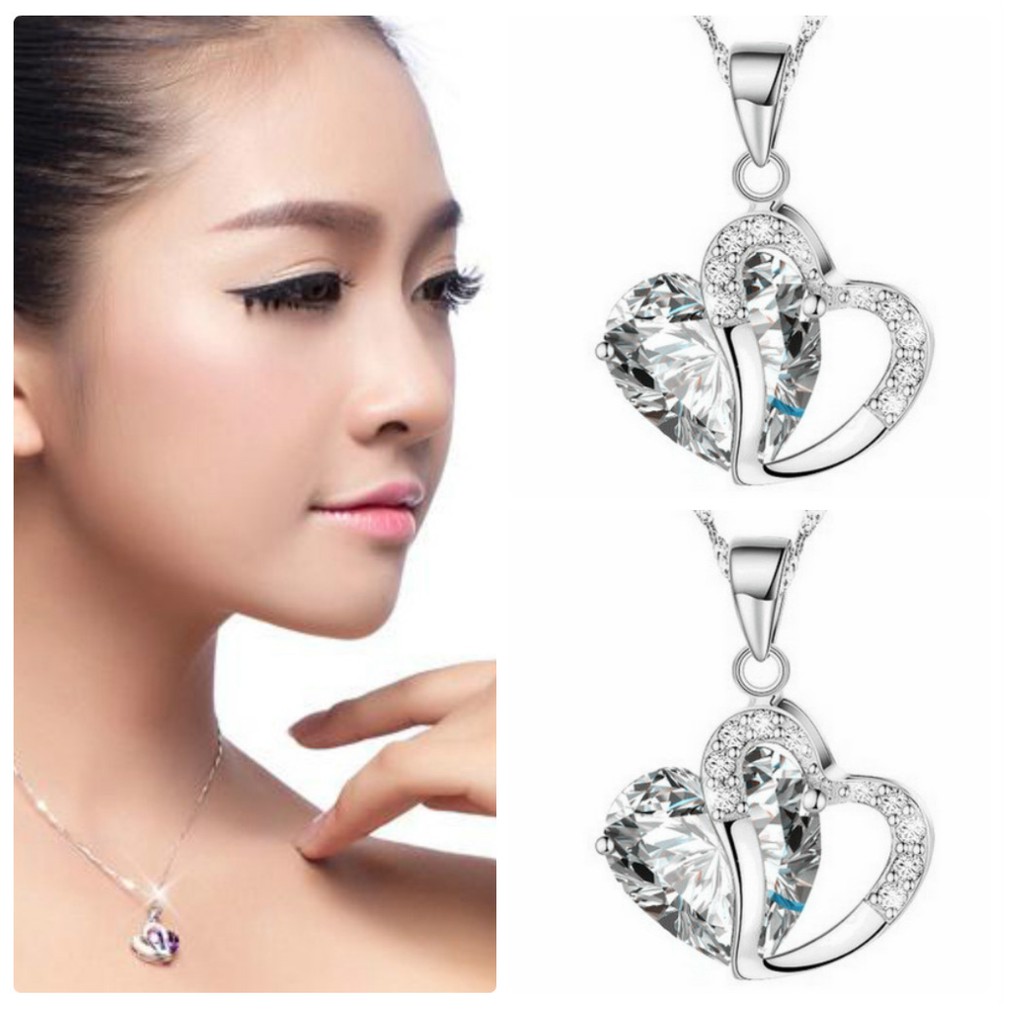 Dây Chuyền Bạc  2 Trái Tim Ziron  Sang Trọng Phong Cách Hàn  DC2TRAITIMZIRCON01