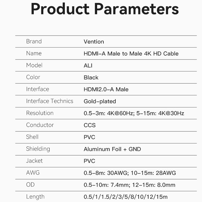 Vention Cáp HDMI Tốc Độ Cao 4K 60Hz 30Hz 18Gbps 3D Cho PS3 / 4 / 4 pro Nintendo Switch TV