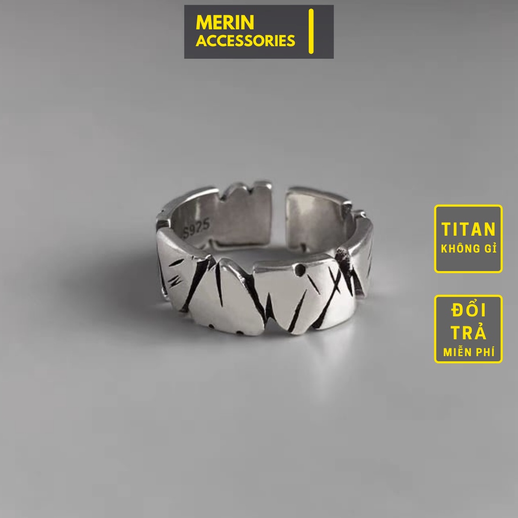 Nhẫn Nam Mountain Phong Cách Cá Tính Merin Accessories Màu Bạc Đẹp Cao Cấp - Nhẫn Nam Hình Núi Titan - Nhẫn Mountain