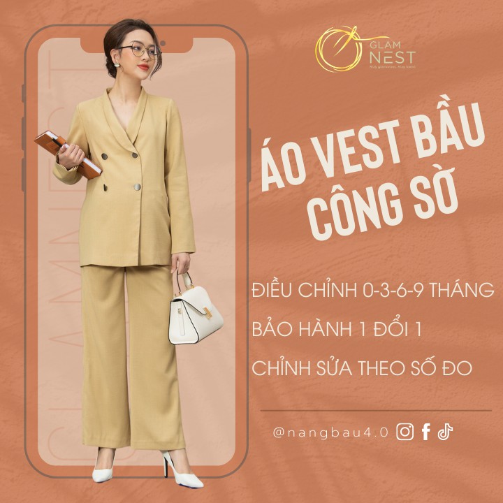 Áo Bầu Kiểu Vest Công Sở Mùa Hè Cao Cấp GLAM NEST AV001