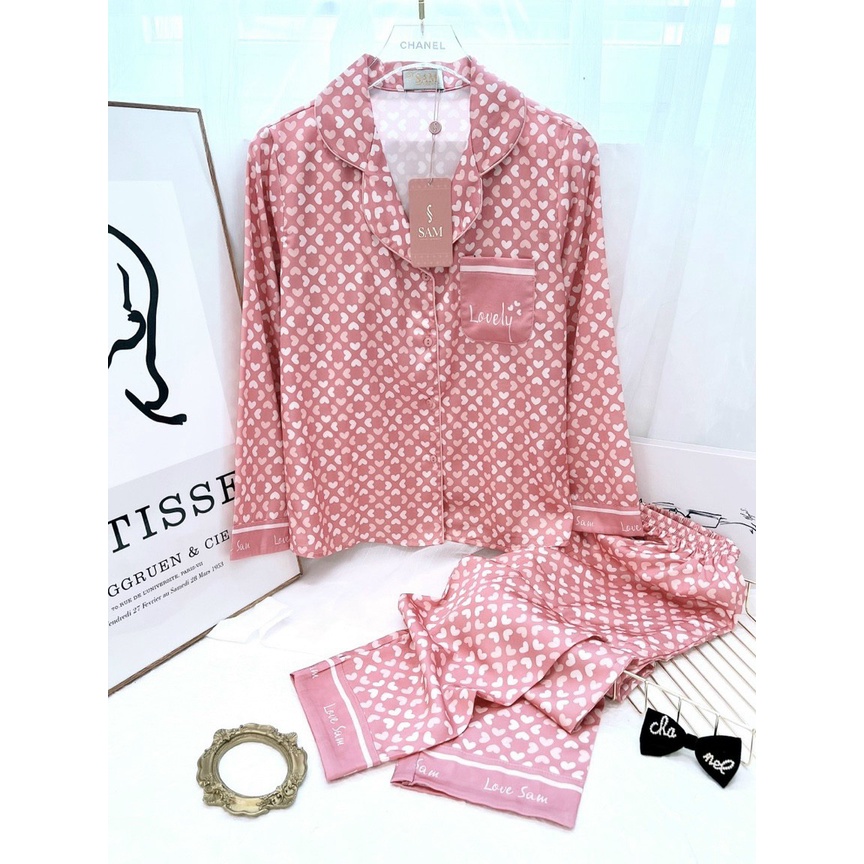 Bộ đồ mặc nhà Sam, set ngủ lụa Luxury siêu mềm mịn nhẹ nhàng dáng áo dài quần dài họa tiết đơn giản trẻ trung