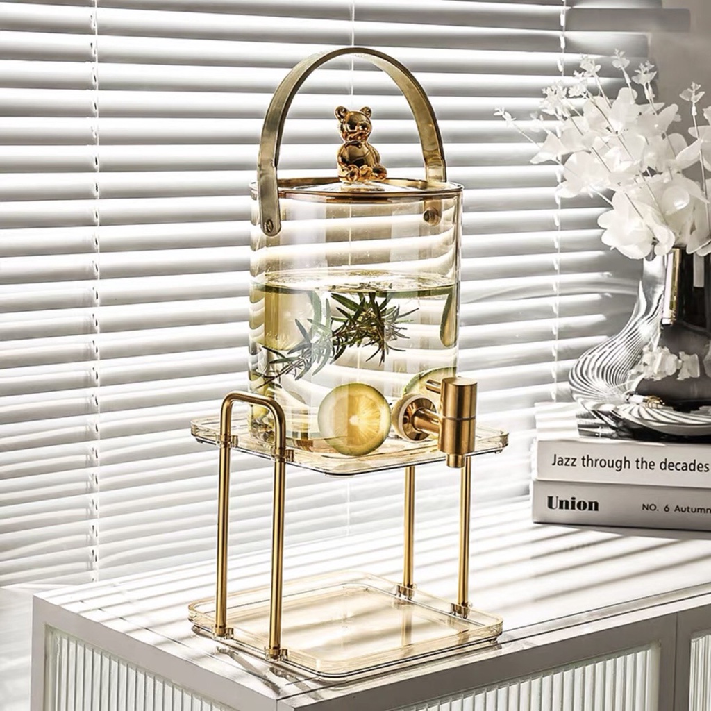 Bình Nước Thuỷ Tinh Borosilicate Hình Gấu Kèm Giá Đỡ Mạ Vàng 🌸 Sang Trọng Tinh Tế 🌸