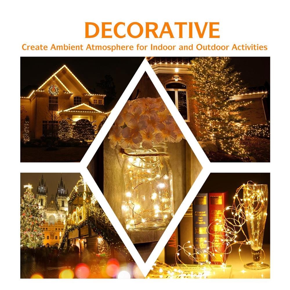 8 Modes 100 Led Fairy String Lights with Battery Remote Timer Control Operated Waterproof Copper Wire Twinkle Light