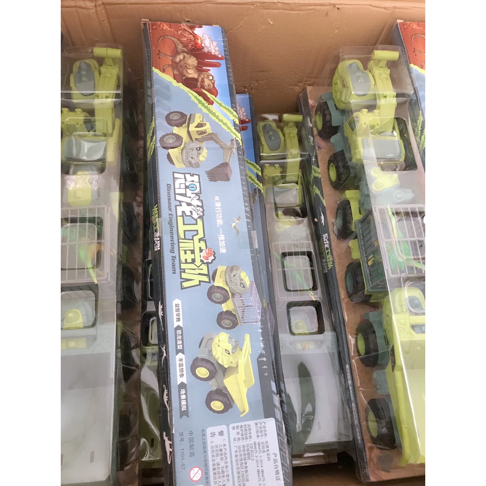 Sét 3 Xe Mô Hình Công Trình Khủng Long Siêu Ngầu Cho Bé, Ô Tô Đồ Chơi Khủng Long Cho Bé