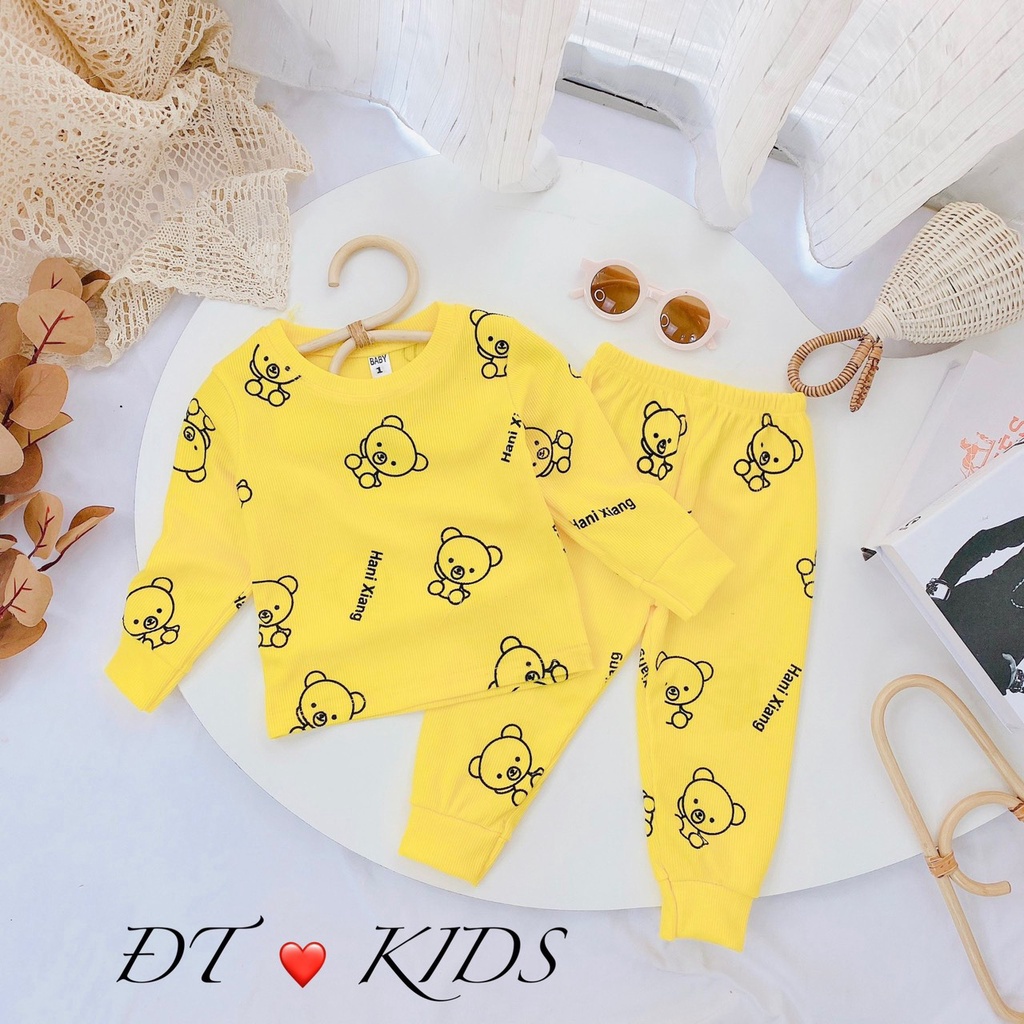 Bộ dài tay chất  len tăm hình in chú gấu nhỏ HANI cho bé  trai bé  gái