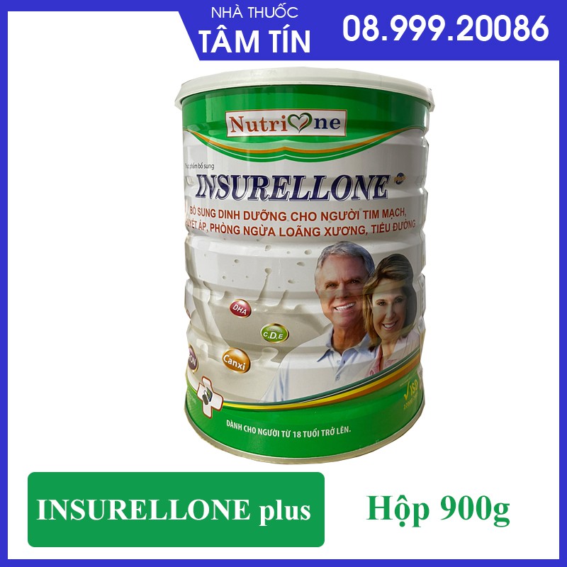 Sữa INSURELLONE plus Nutrione - Sữa dành cho người tim mạch , huyết áp , phòng ngừa loãng xương , tiểu đường - Hộp 900g