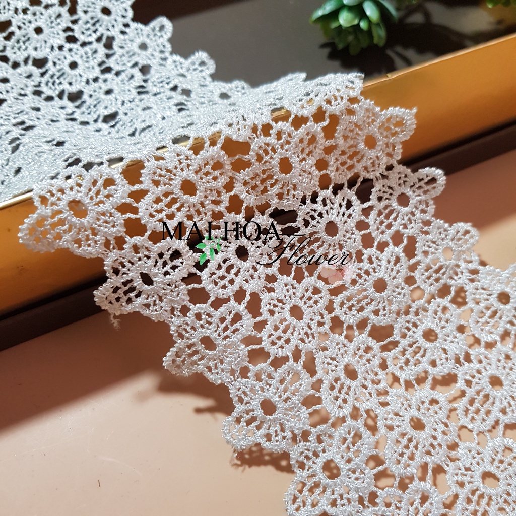 RC33 Cuộn 9 mét dây ren viền may đồ rộng 10cm, ren chỉ trắng thêu hoa dùng may váy áo Maihoaflower