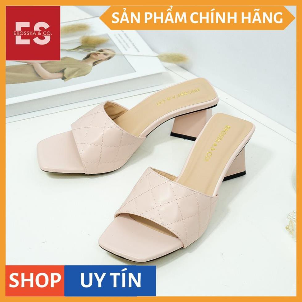 Dép cao gót Erosska thời trang mũi vuông quai ngang phối gót sơn gỗ kiểu dáng thanh lịch cao 5cm màu trắng _ EM045 | BigBuy360 - bigbuy360.vn