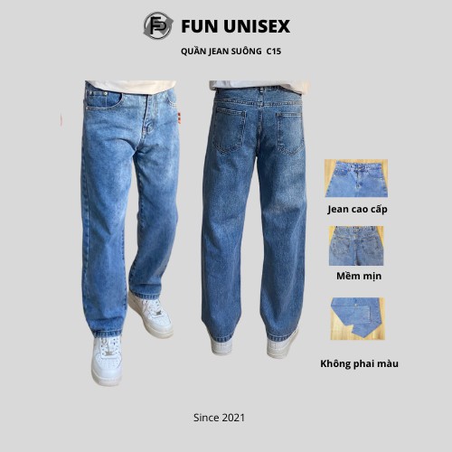 [Tự Chụp] Quần jean vải loại sịn ống suông ống rộng, mềm mại, chuẩn form màu xanh C15 | BigBuy360 - bigbuy360.vn