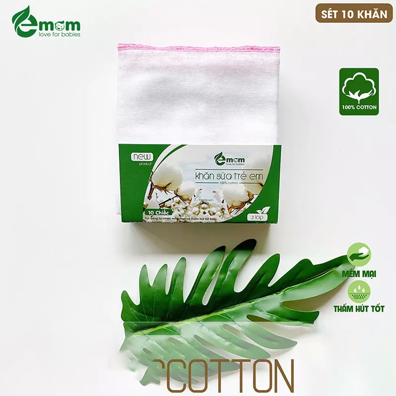 Khăn Sữa EMOM 2 Lớp Cao Cấp - Khăn Xô Sơ Sinh Gói 10 Chiếc