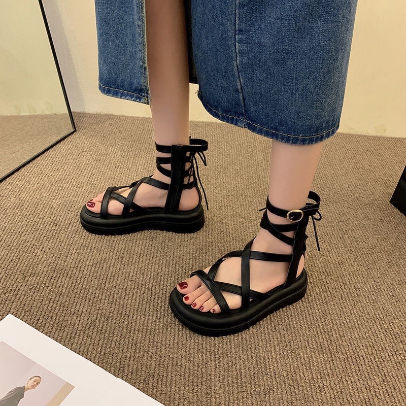 Sandal nữ đế xuồng quai chéo thời trang, xăng đan nữ da mềm cá tính mùa hè ulzzang chống thấm nước