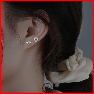 Bông tai bạc Ý đinh tán đính hoa bằng ngọc Flosape – khuyên tai ViVi_Gift