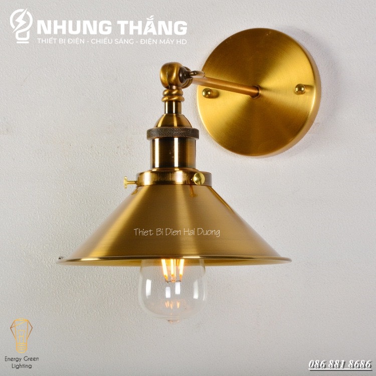 Đèn Treo Tường Đĩa Bay Lòng Sâu Thân Vàng Cao Cấp TN201-V - Decor Trang Trí Nhà Hàng , Quán Cafe Siêu Đẹp - Kèm Bóng T64
