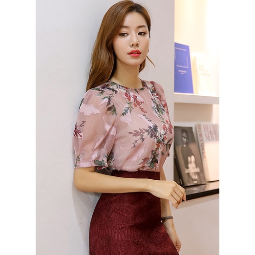 Vải voan thêu hoa lá may đầm sơ mi áo kiểu MS3612