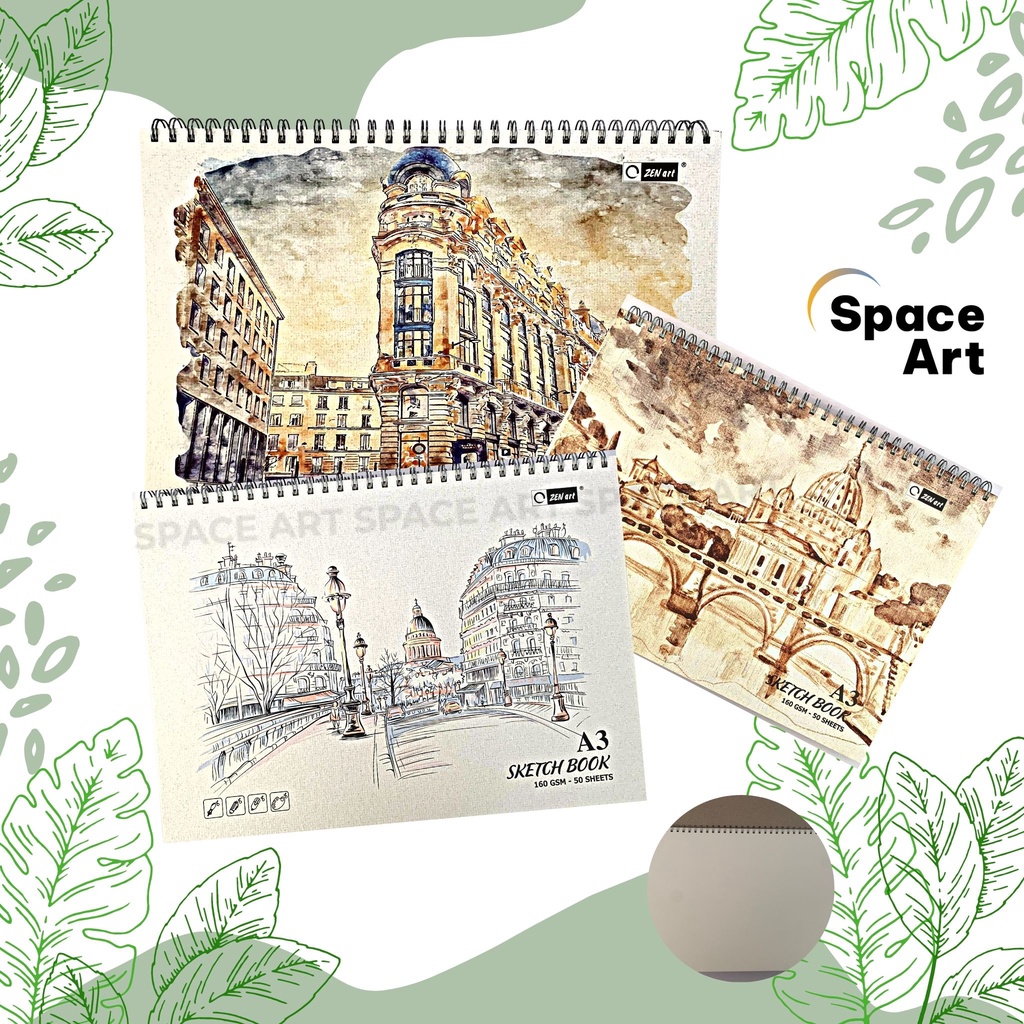 Sổ ký họa phác thảo ký họa Sketchbook Zen Art 160gsm 50 tờ bìa cứng
