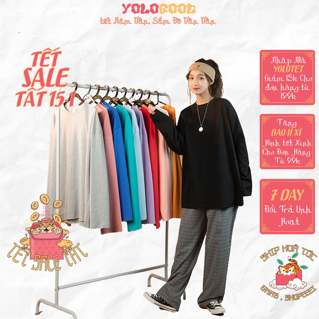 Áo thun dài tay trơn  Basic  phông Unisex nam nữ tee oversize form rộng pull Ulzzang Streetwear thu đông vải mềm