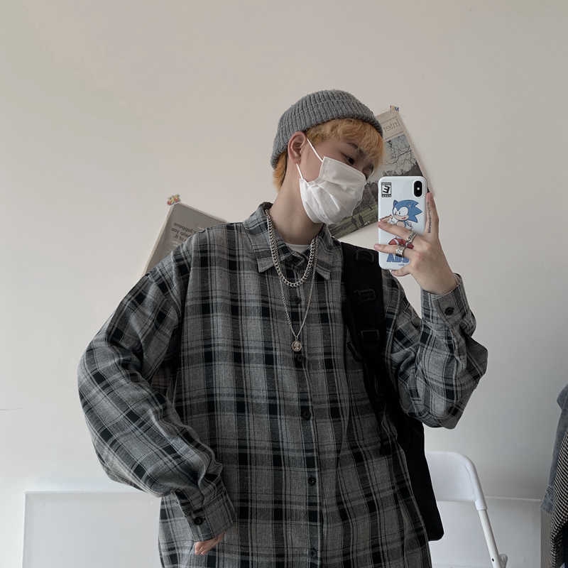 Áo sơ mi kẻ sọc ca rô dáng rộng phong cách Harajuku vintage 126063 | BigBuy360 - bigbuy360.vn