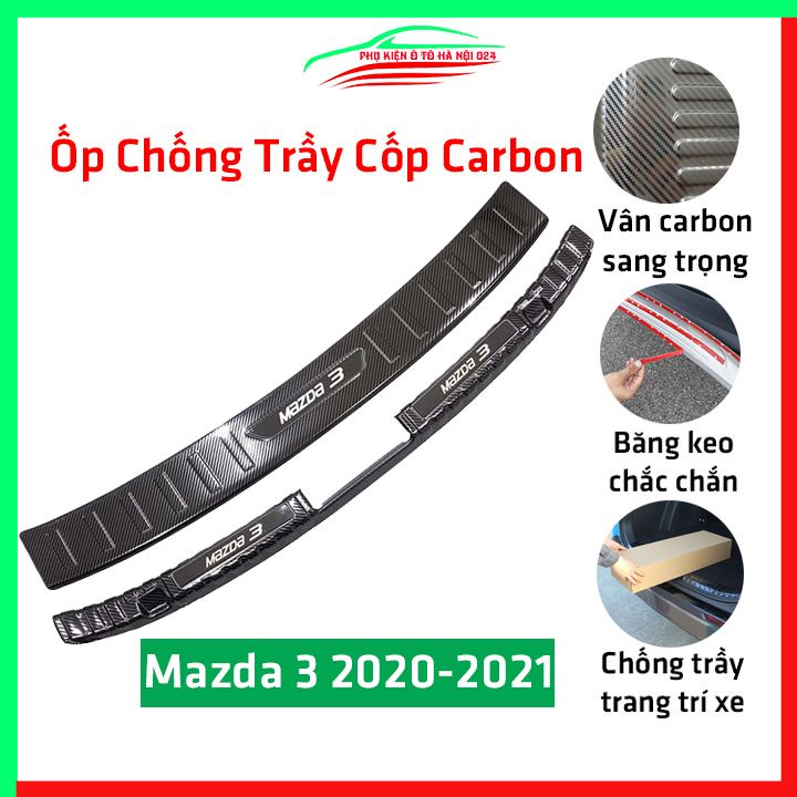 Ốp chống trầy cốp Mazda 3 2020 2021 cacbon sáng bóng