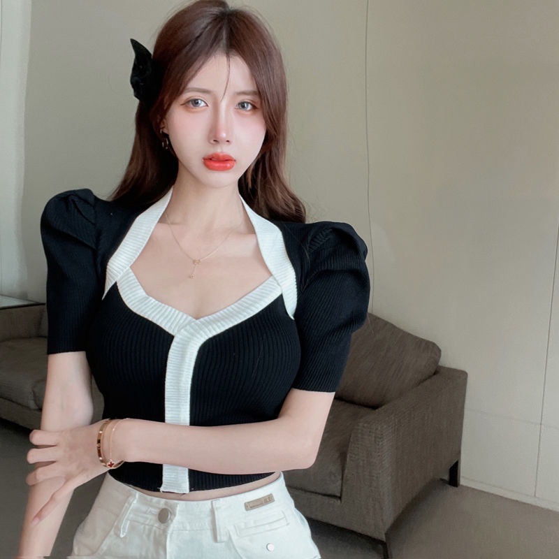 Áo Dệt Kim Cổ Chữ V Quyến Rũ Thời Trang Mùa Hè Cho Nữ