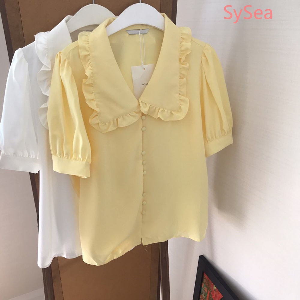 Áo Sơ Mi Voan Cổ Búp Bê Xinh Xắn Theo Phong Cách Mùa Hè Hàn Quốc Dành Cho Nữ