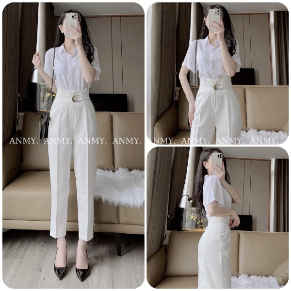 Quần tây nữ lưng cao AMY dáng baggy cạp cao siêu tôn dáng ống đứng chuẩn đẹp khóa trước đen trắng nâu Q579