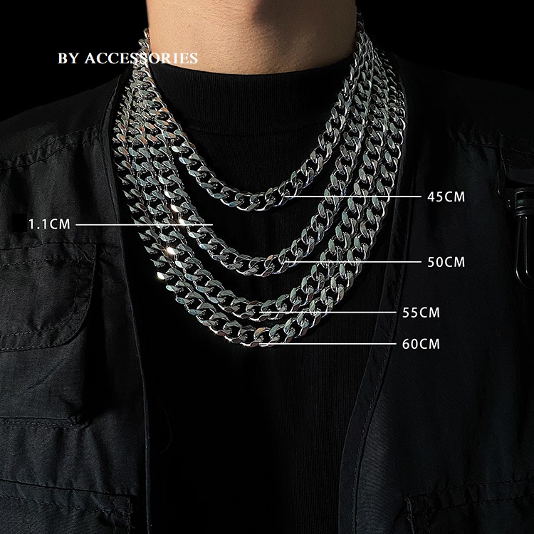 Vòng cổ titan unisex xích vát cạnh bản to 11mm không gỉ C08