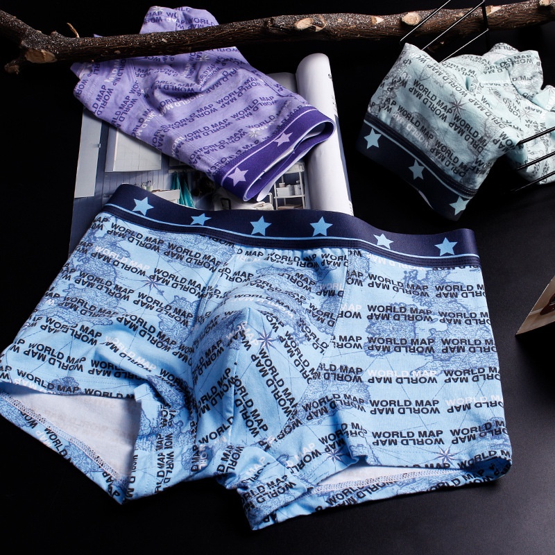 Quần Lót Boxer Cotton Lưng Vừa Thoáng Khí In Họa Tiết Thời Trang Cho Nam C547