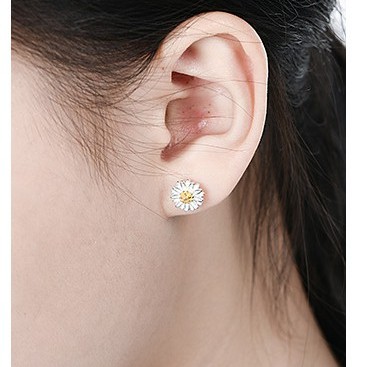 Bông tai bạc ý 925 hoa cúc hàn quốc nữ