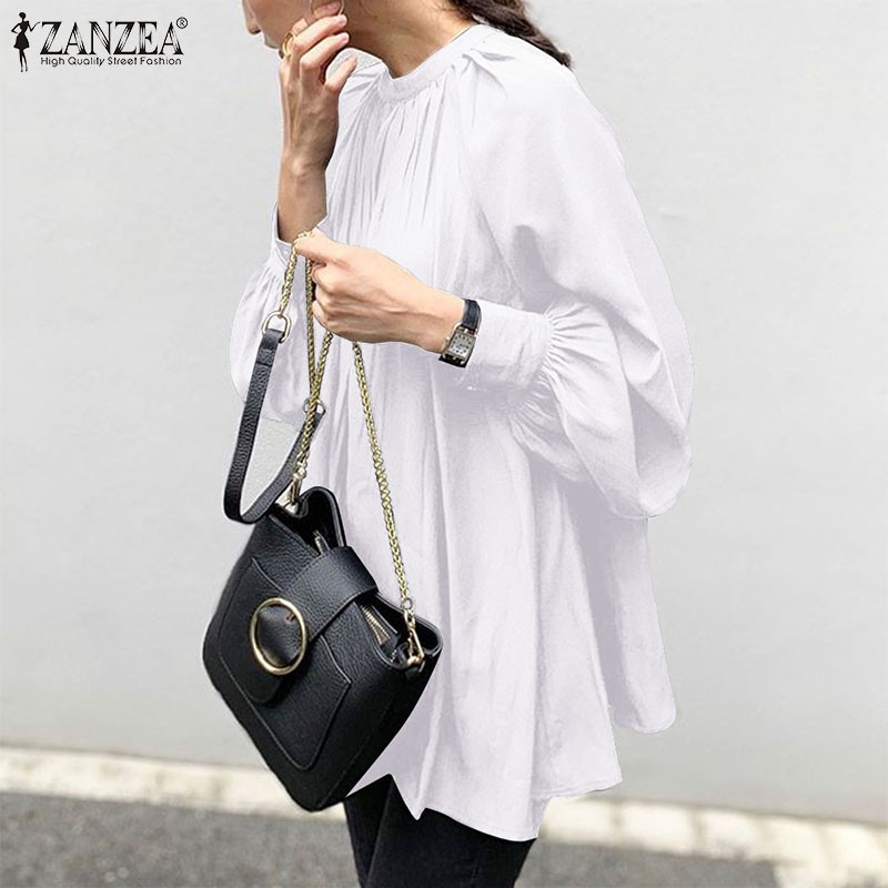 Áo Kiểu ZANZEA Tay Phồng Màu Trơn Phong Cách Vintage Cho Nữ