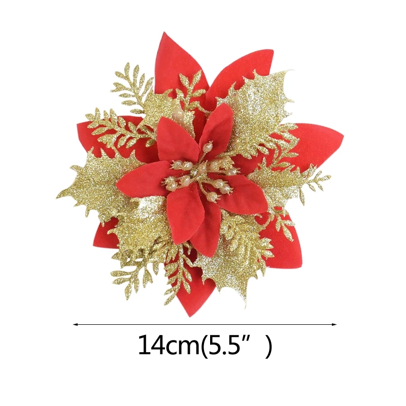 5 Bông Hoa Lụa Nhân Tạo 14cm Trang Trí Giáng Sinh