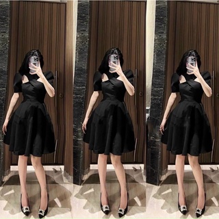 ĐẦM ĐEN XOÈ BỒNG XOẮN CỔ
