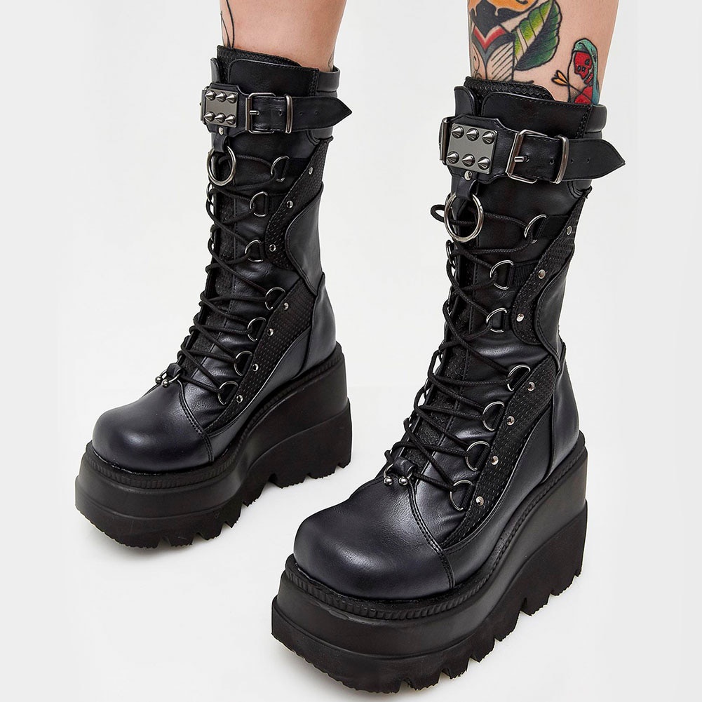 Giày Boots Đế Xuồng Size Lớn 43 2021 Phong Cách Gothic Cho Nữ