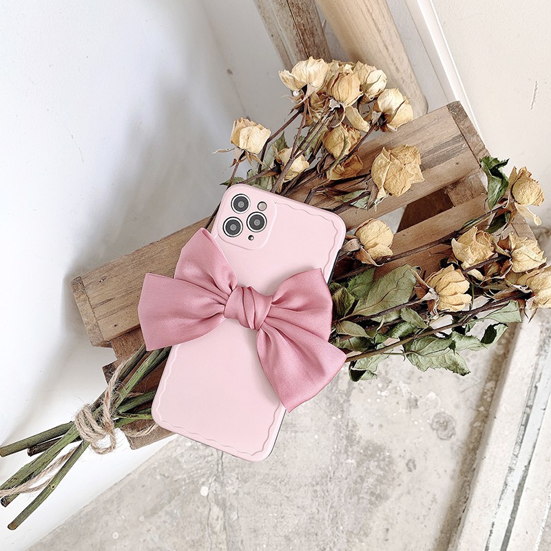 Ốp Điện Thoại Mềm Màu Trơn Đính Nơ Lụa Cho Iphone 11 12 Pro Max Se2 Xr Xmax I8 7plus | BigBuy360 - bigbuy360.vn