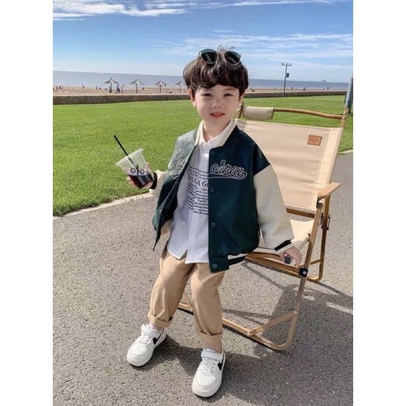 Áo Bomber Dạ Bé Trai Xanh Lục 82 HaM