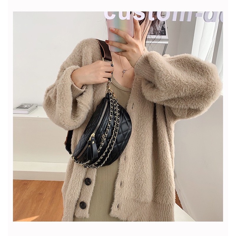 Túi bao tử nữ đeo chéo đeo trước ngực tiện ích giá rẻ D'layla chất da Pu mềm mịn size 24 thiết kế mới nhất 2021