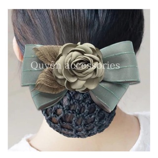 Kẹp tóc búi đính hoa lụa
