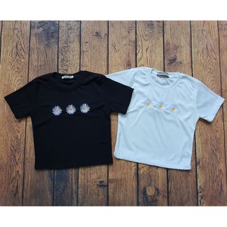 [Ảnh thật ] Áo Croptop thêu 3 bông cúc