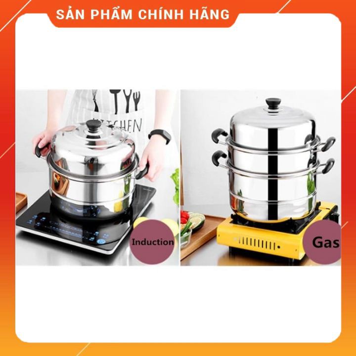 Nồi hấp inox 3  tầng hiện đại kích thước lớn, có thể sử dụng trên mọi loại bếp . (GIA DUNG THANH THẢO)