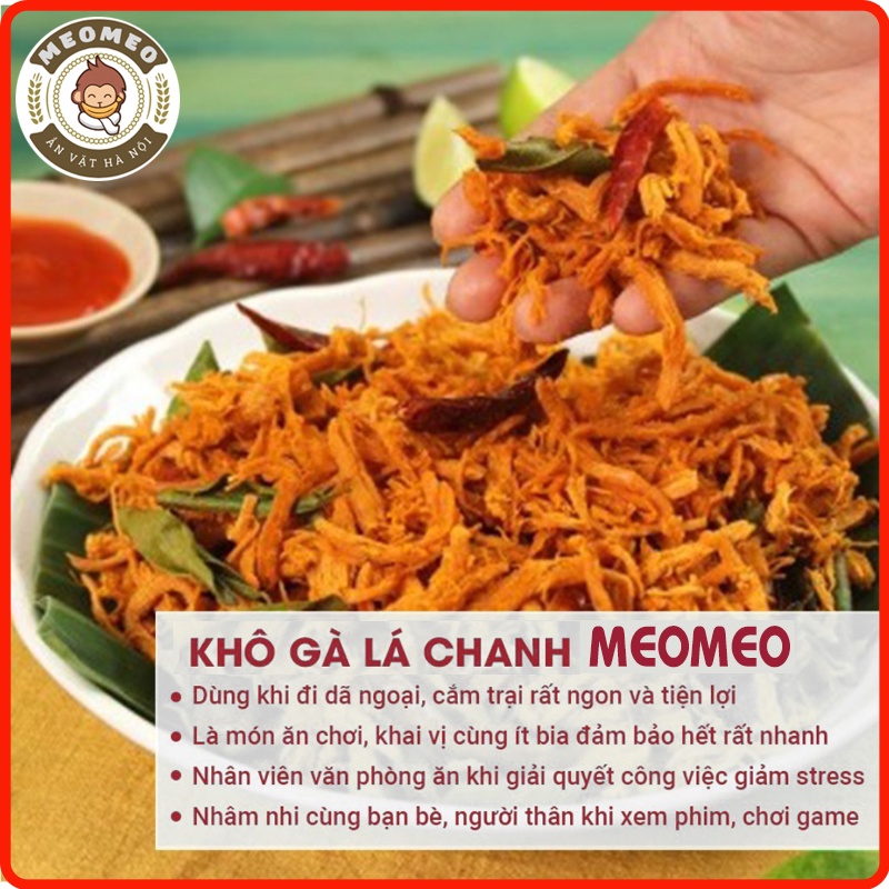 Khô gà lá chanh 300g loại ngon, gà khô lá chanh chuẩn vị MEOMEO đồ ăn vặt Hà Nội, tốt cho sức khỏe, ít béo | BigBuy360 - bigbuy360.vn