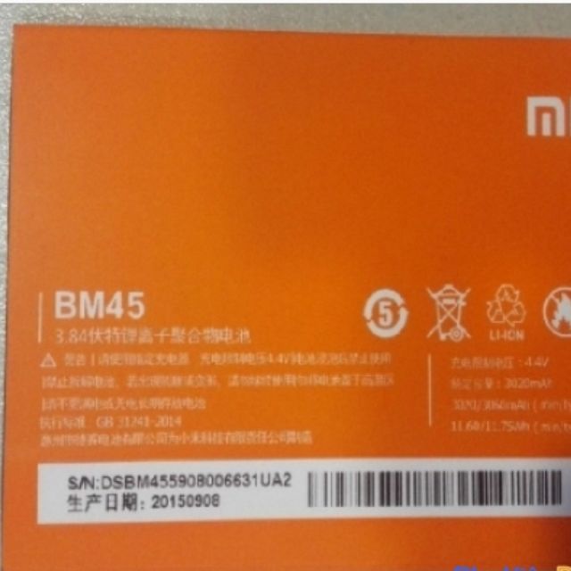 Pin xịn xiaomi redmi note 2 BM 45