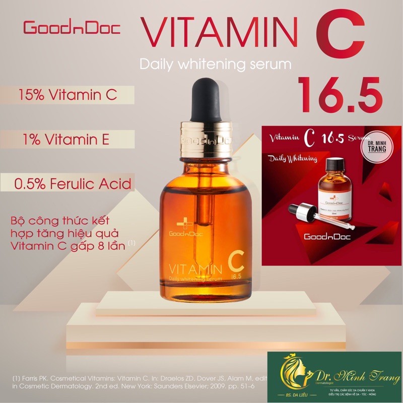 [HÀNG CHÍNH HÃNG] Serum dưỡng trắng sáng da, lão hóa da GOODNDOC VITAMIN C 16.5 DAILY WHITENING 30ML