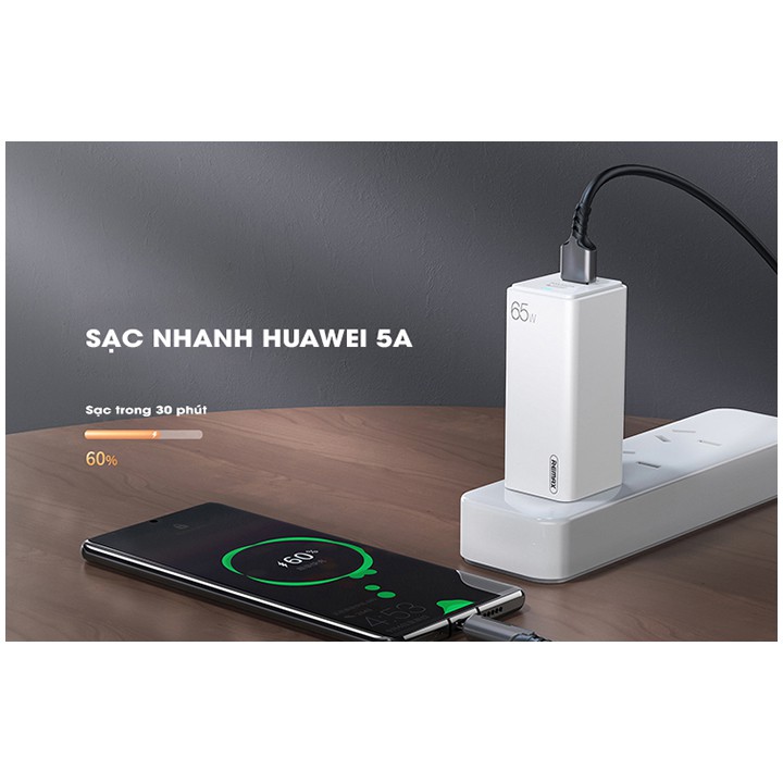 Cốc Sac Nhanh Remax RP-U50 GaN 65W tích hợp 01 cổng USB A và 01 cổng USB C